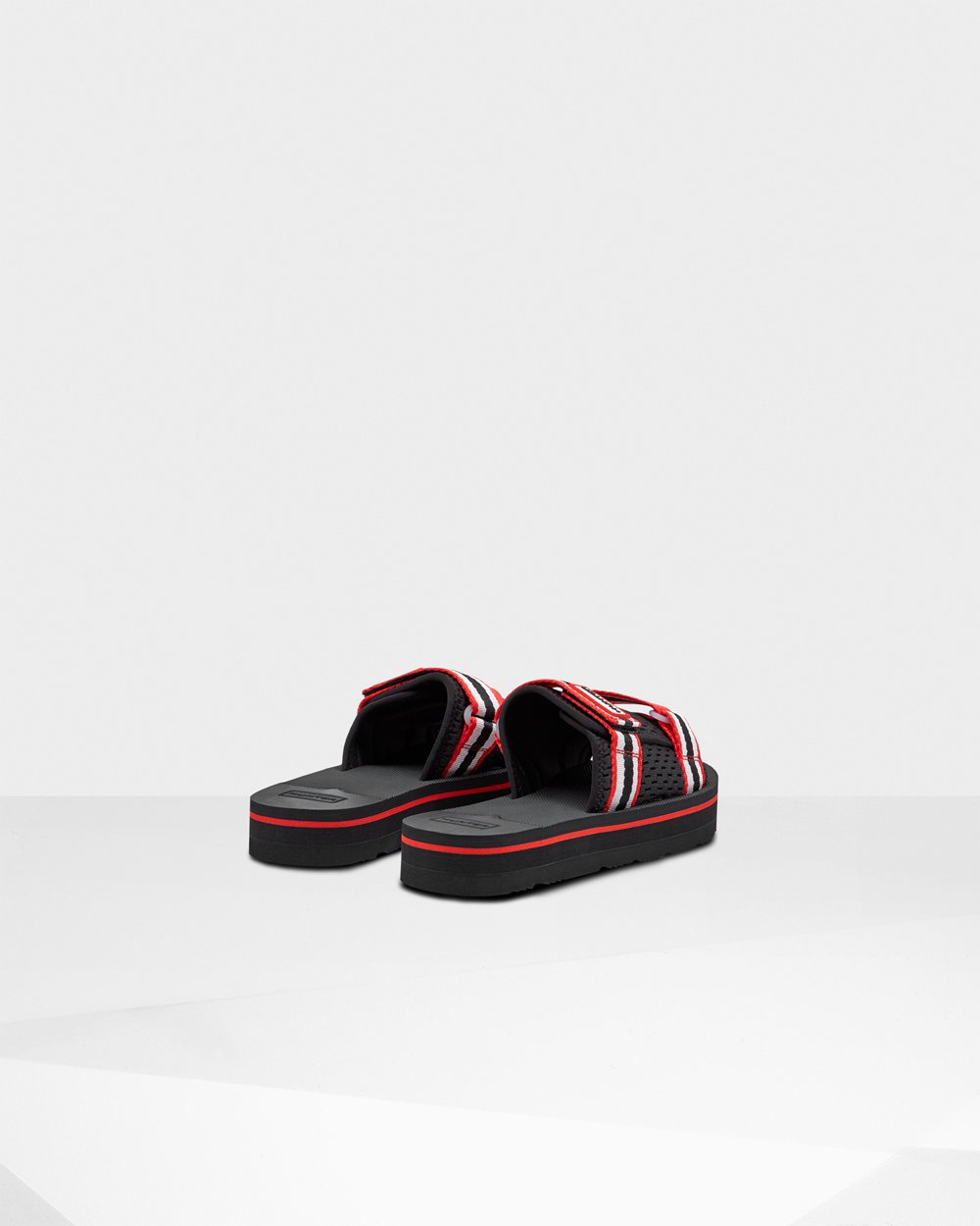 Womens Hunter Original Flatform Beach - Slides Black/White/Red - 7869-HDJKO